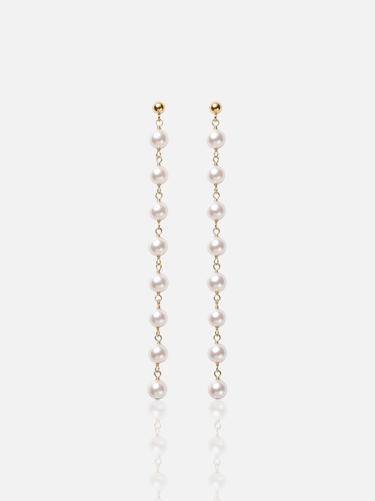 Long Pearl Station Drop Earrings in 14k gold filled