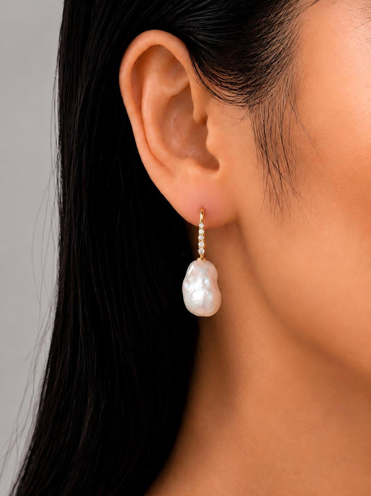 Elysian Gold Linear Baroque Pearl Earrings Pearltide
