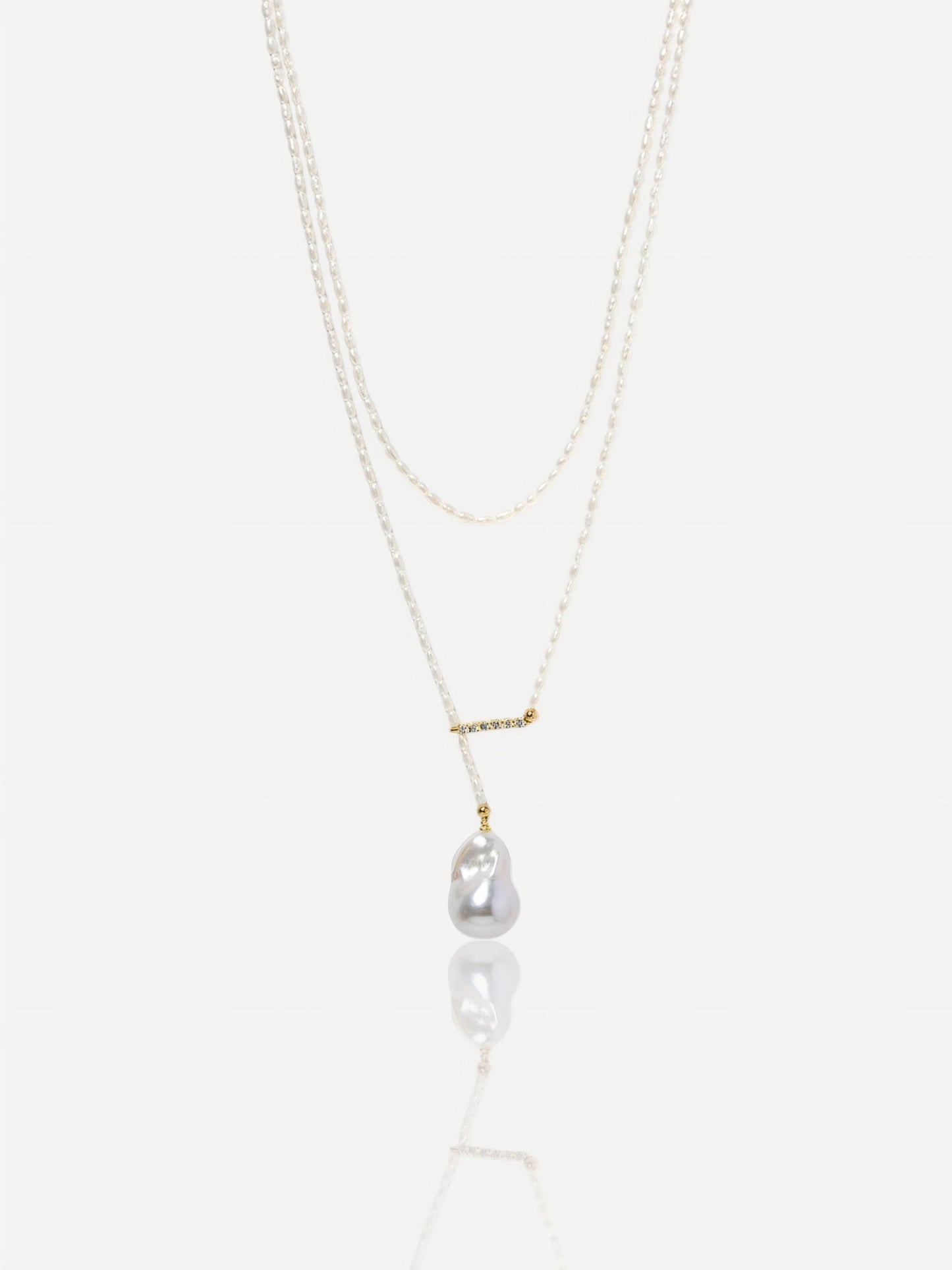 Layered Freshwater Seed Pearl Lariat Necklace Pearltide