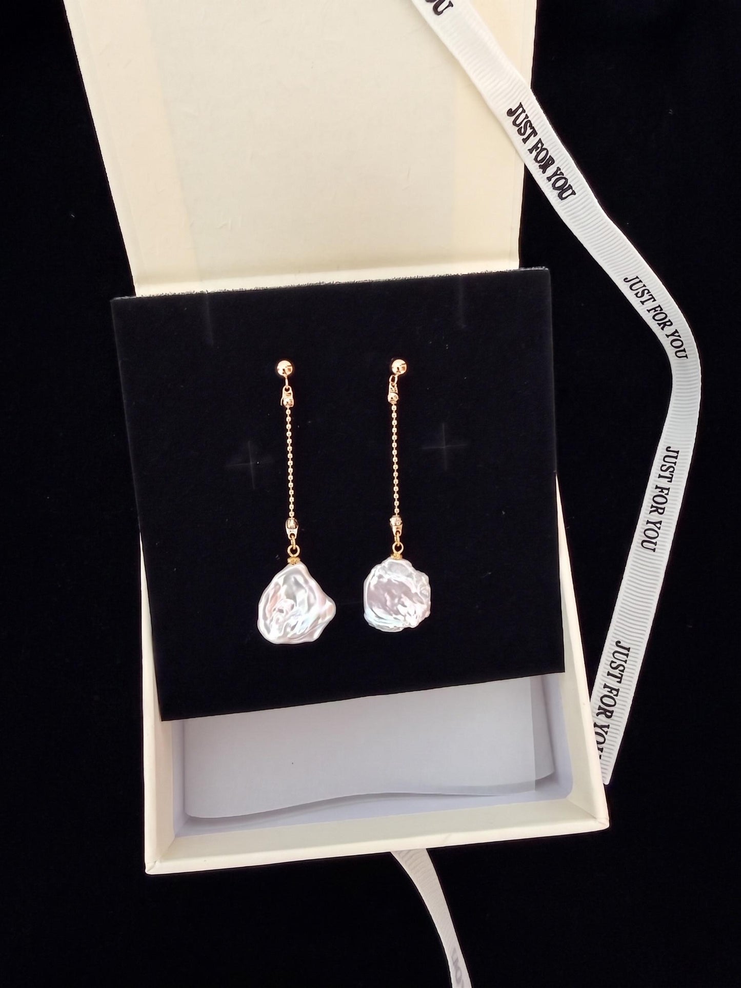 Gold Chain Drop Earrings with Freshwater Baroque Pearlsop Pearltide