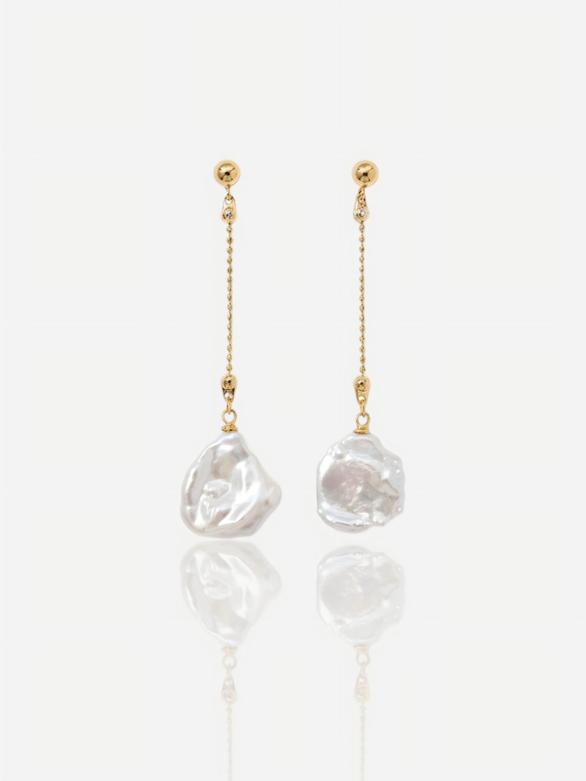 Gold Chain Drop Earrings with Freshwater Baroque Pearlsop Pearltide