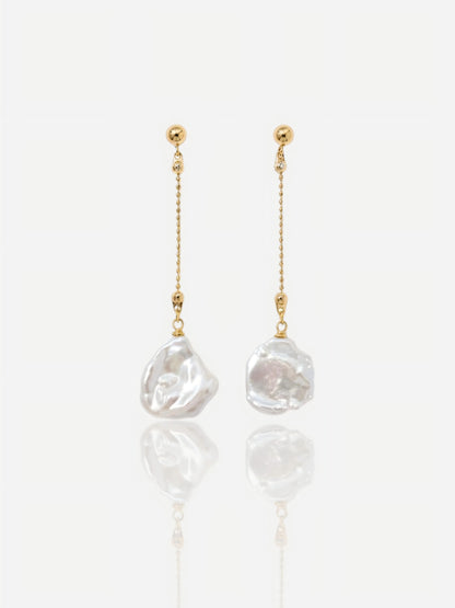 Gold Chain Drop Earrings with Freshwater Baroque Pearlsop Pearltide