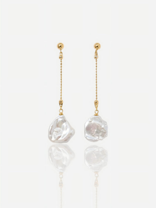 Gold Chain Drop Earrings with Freshwater Baroque Pearlsop Pearltide