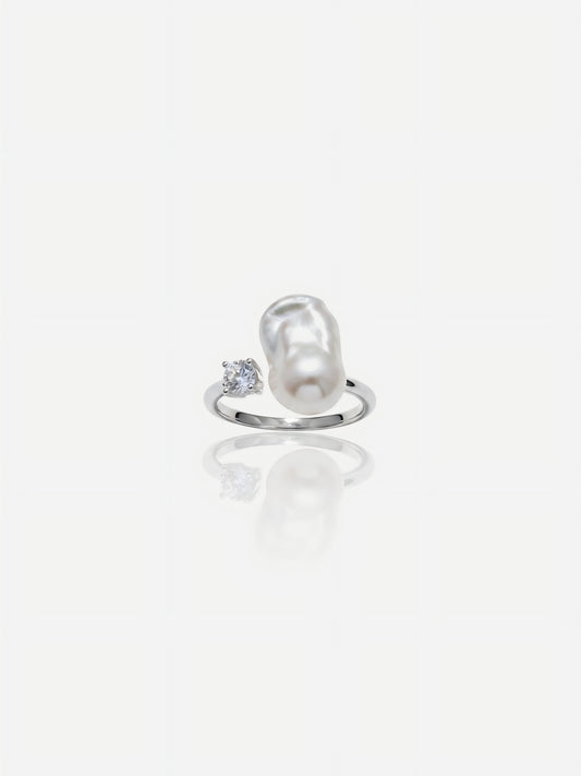 Natural Baroque Pearl Open Ring - Gold Plated Adjustable Statement Jewelry Pearltide