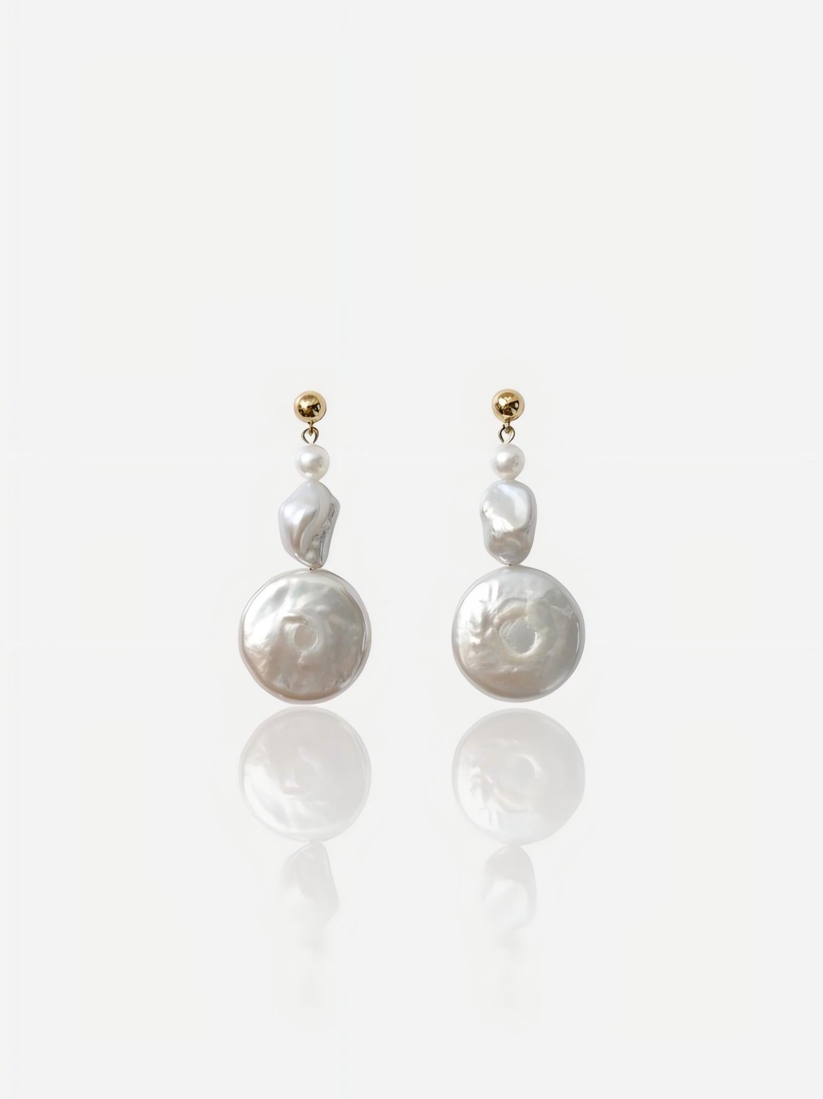 Pearltide Sculptural Triple-Tiered Baroque Pearl Drop Earrings Pearltide
