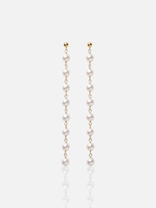 Long Pearl Station Drop Earrings in 14k gold filled