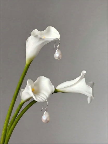 Minimalist Sterling Silver Baroque Pearl Drop Earrings Pearltide