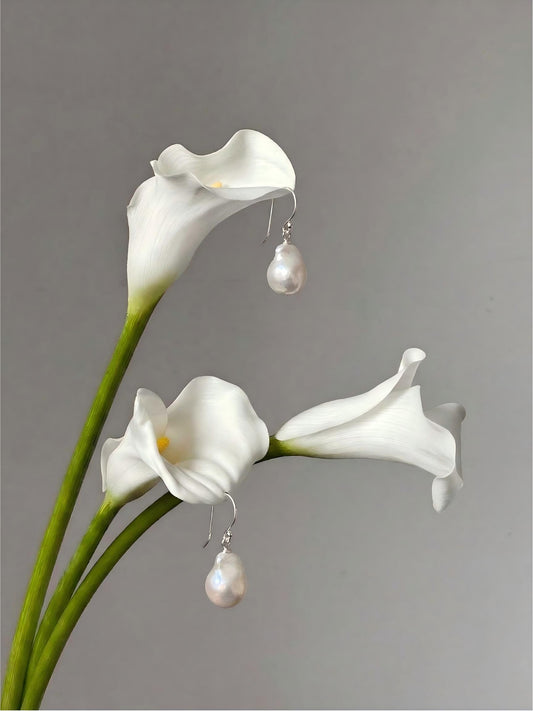 Minimalist Sterling Silver Baroque Pearl Drop Earrings Pearltide