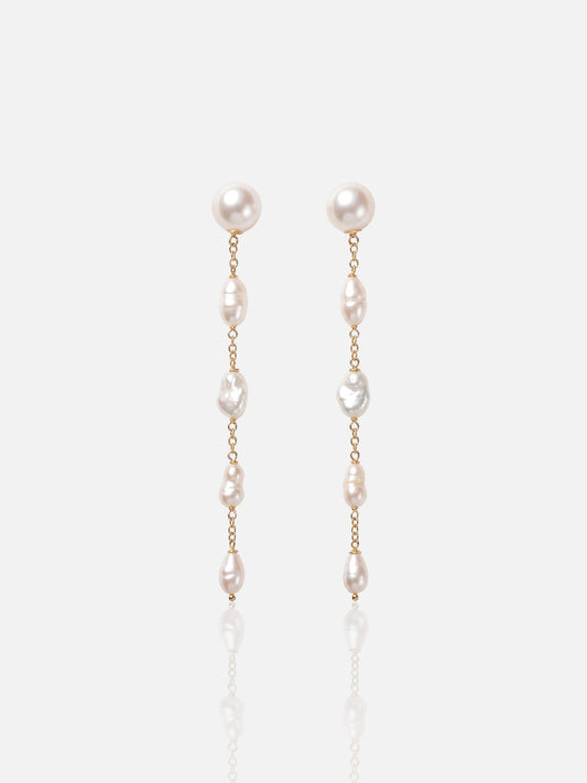 Baroque Pearl Chain Stud Earrings Pearltide