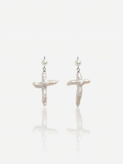 Natural Freshwater Baroque Pearl Cross Necklace & Earrings Set Pearltide