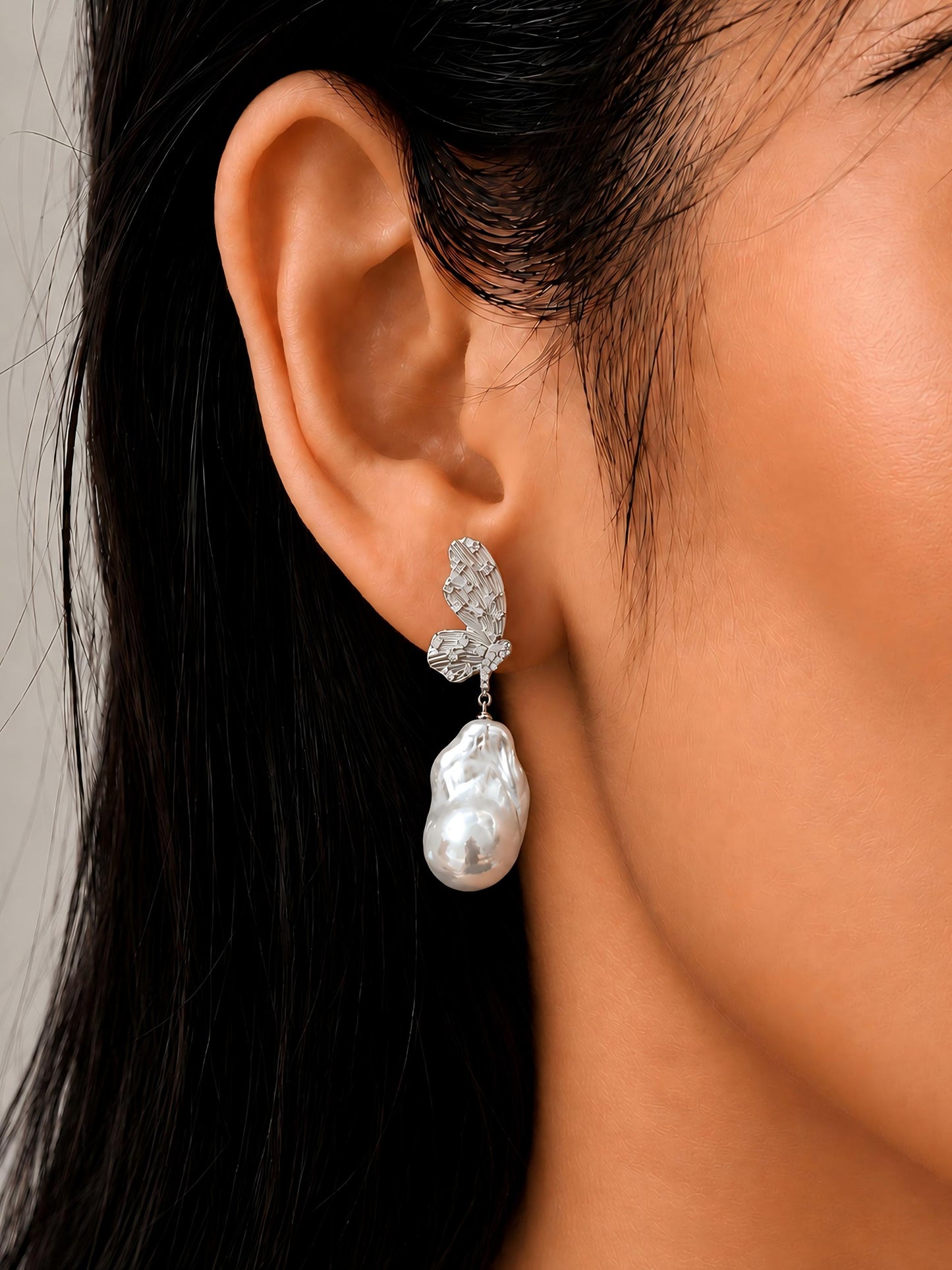 Silver Butterfly & Baroque Pearl Statement Pearltide
