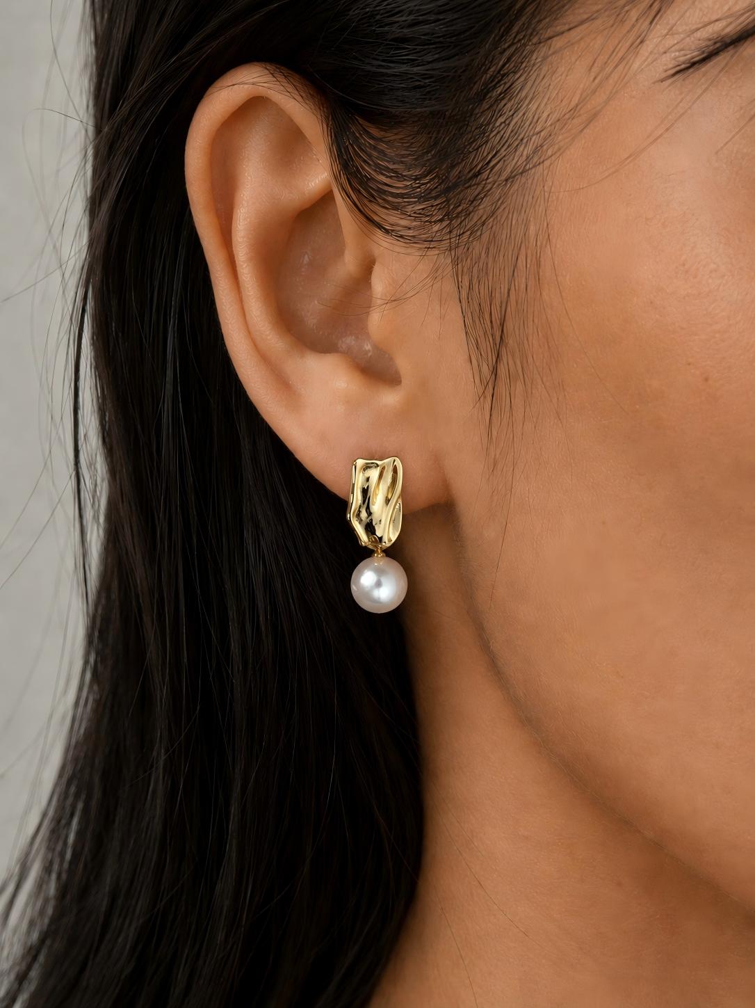 Elara Sculptural Gold Pearl Earrings Pearltide