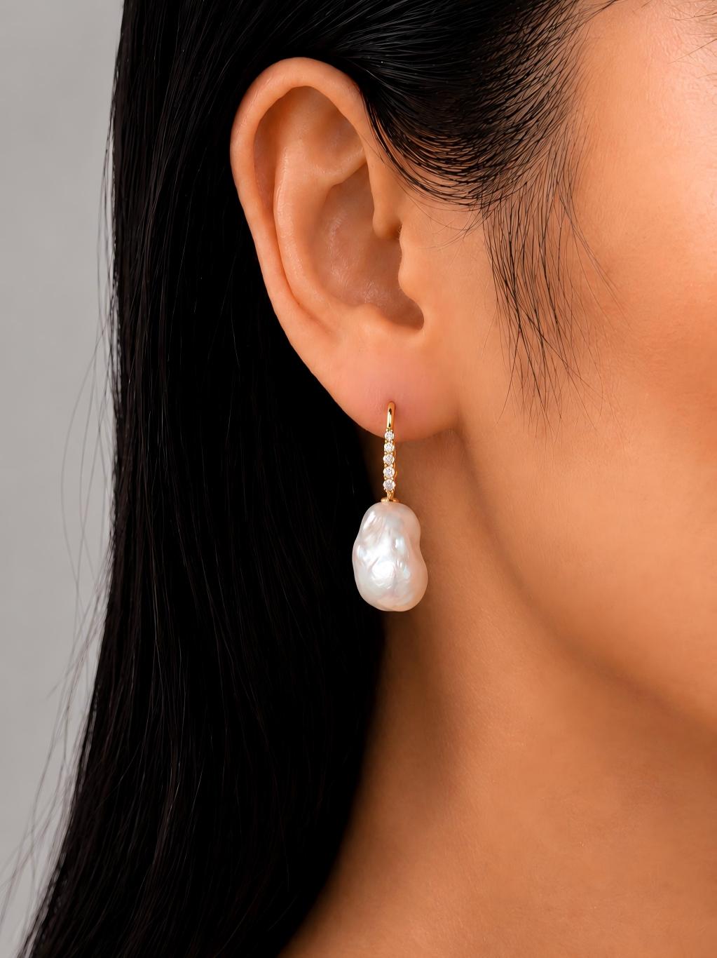 Elysian Gold Linear Baroque Pearl Earrings Pearltide