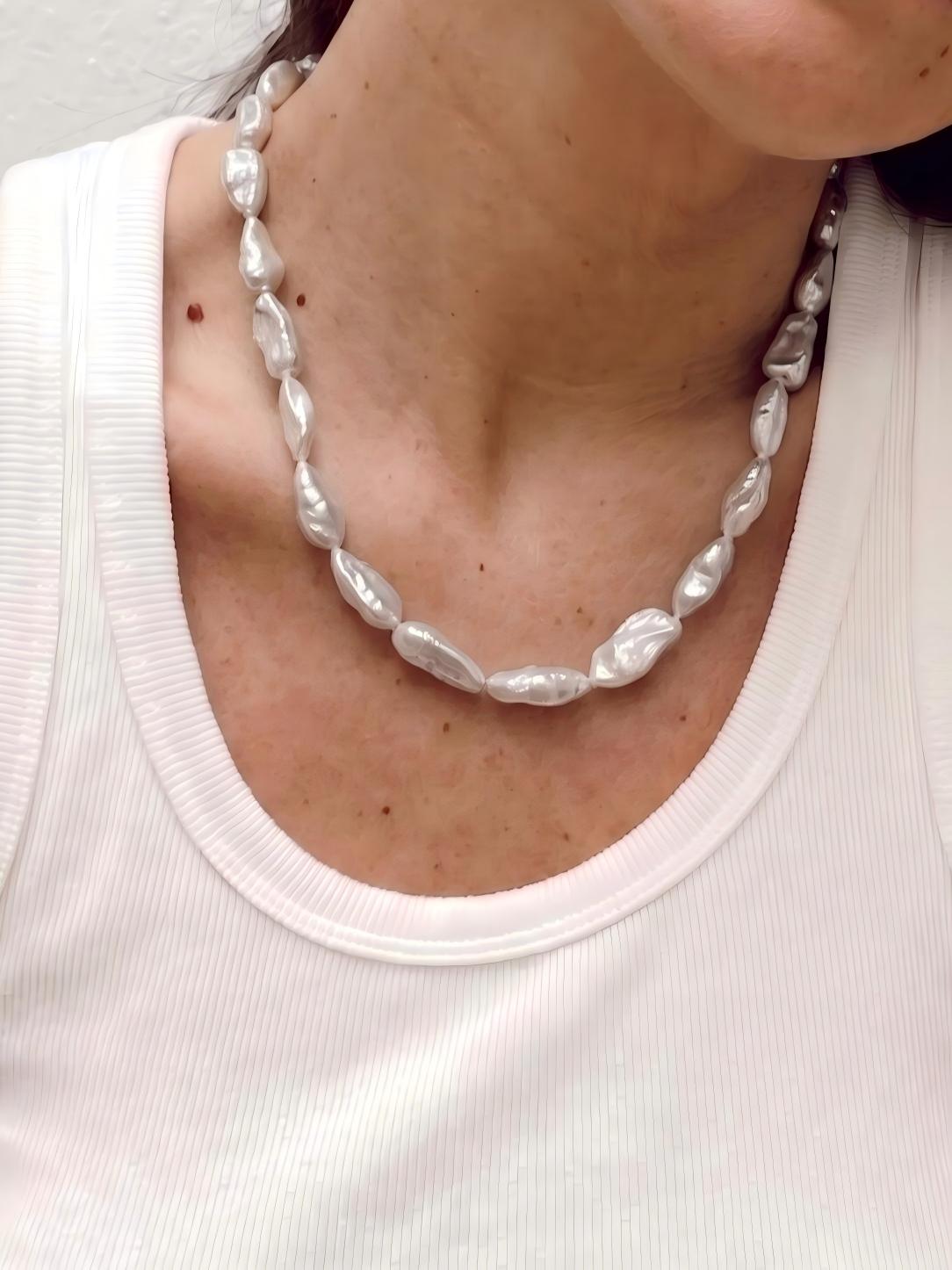 Ethereal Elongated Keshi Pearl Necklace Pearltide