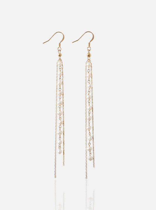 Extra Long Pearl Chain Drop Earrings Pearltide