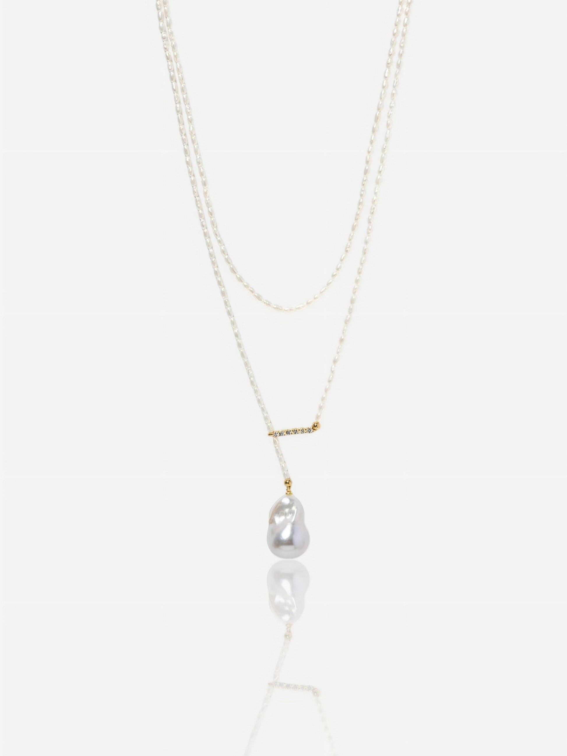 Layered Freshwater Seed Pearl Lariat Necklace Pearltide