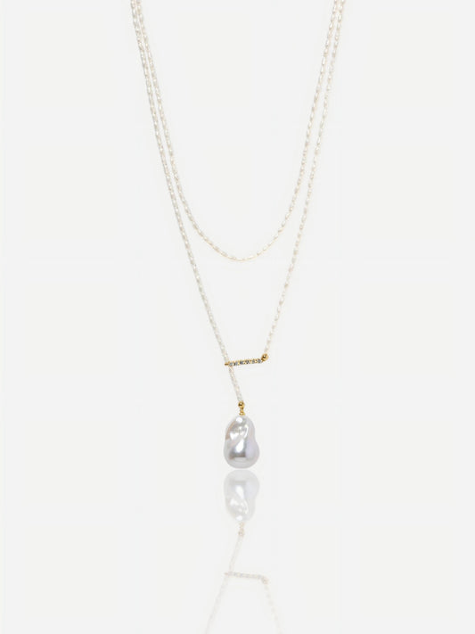 Layered Freshwater Seed Pearl Lariat Necklace Pearltide