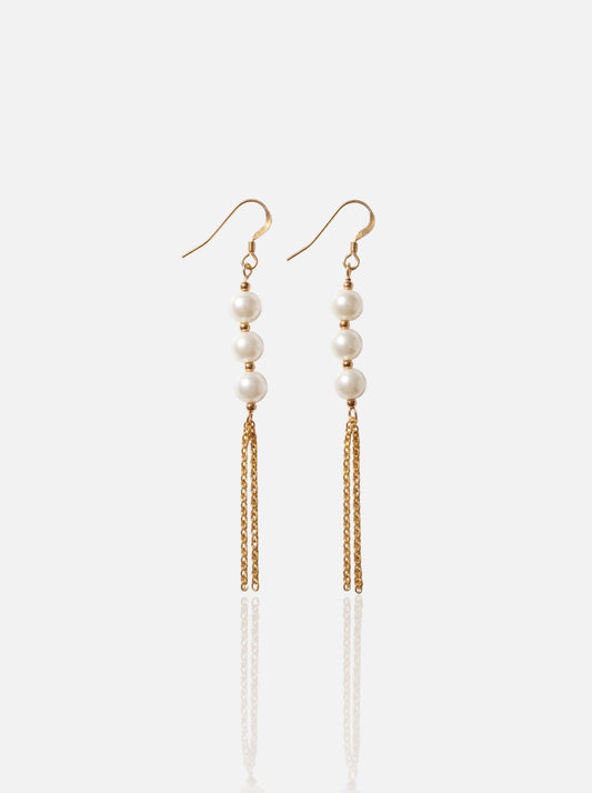 Gold Tassel Pearl Drop Earrings Pearltide