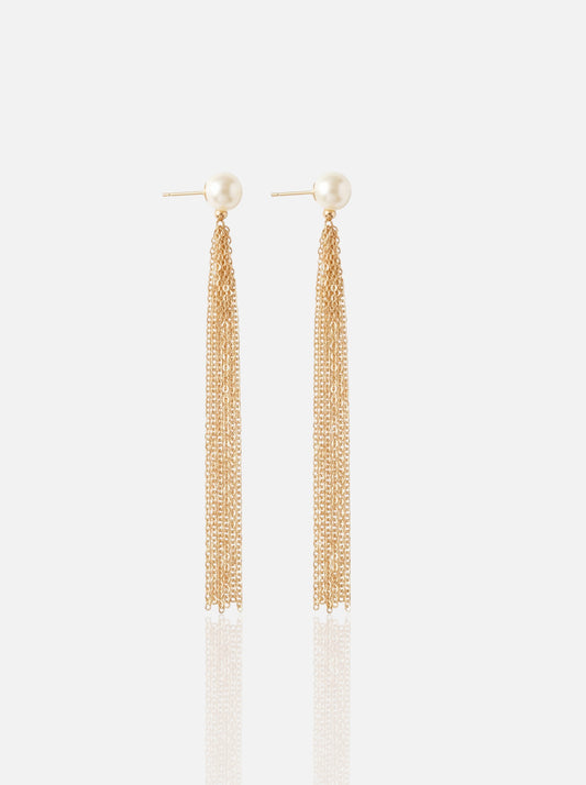 Long Pearl Tassel Drop Earrings Pearltide