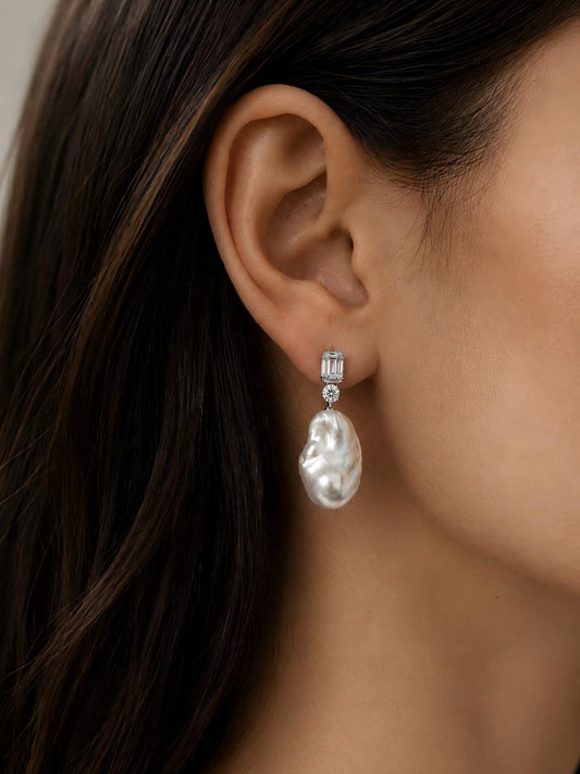 Lumina Geometric Baroque Pearl Earrings Pearltide