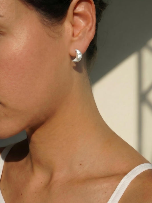 Luna Baroque Pearl Crescent Moon Stud Earrings Pearltide