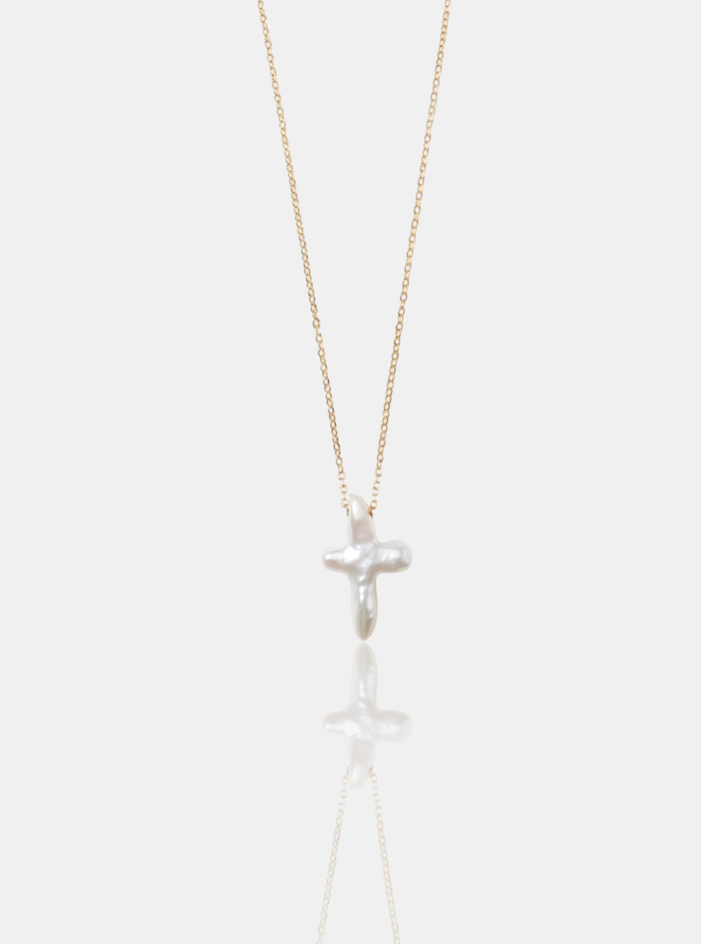 Natural Baroque Pearl Cross Necklace - Minimalist Gold Pendant Pearltide