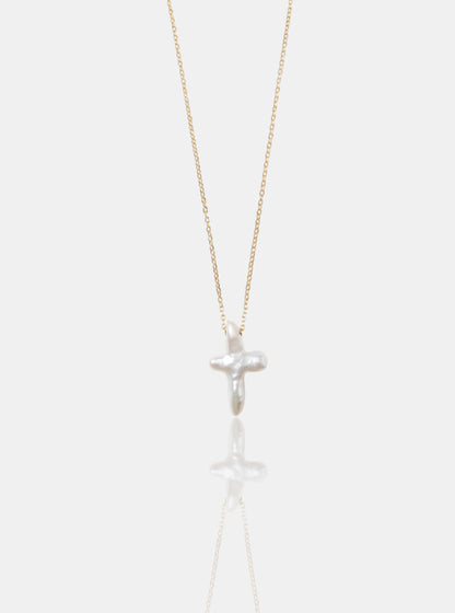 Natural Baroque Pearl Cross Necklace - Minimalist Gold Pendant Pearltide