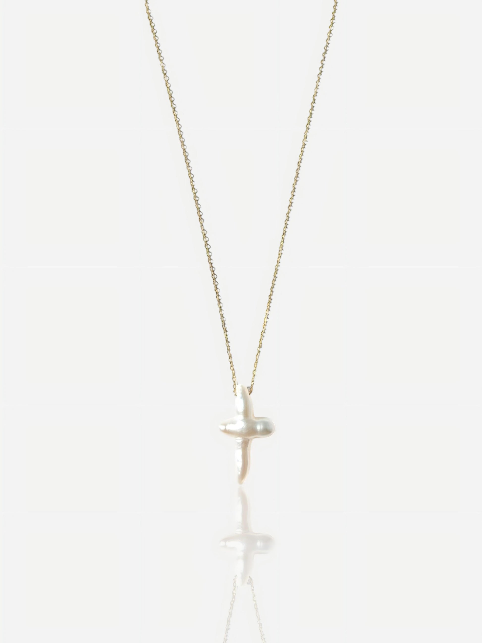 Natural Baroque Pearl Cross Necklace - Minimalist Gold Pendant Pearltide