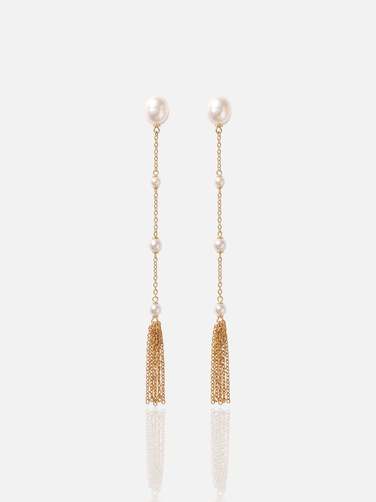 Pearl Station Tassel Stud Earrings Pearltide
