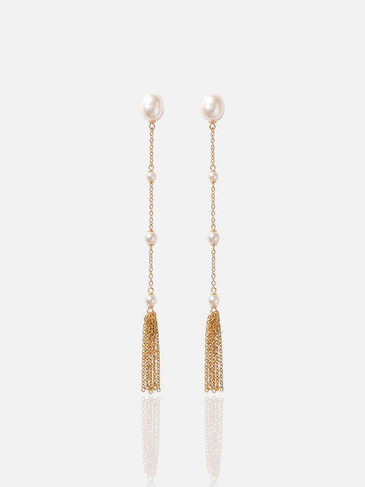 Pearl Station Tassel Stud Earrings Pearltide