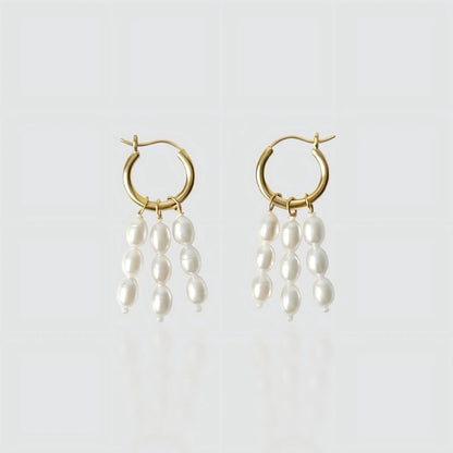 The Sea Spray Hoops: Gold Earrings with Rice Pearl Fringe