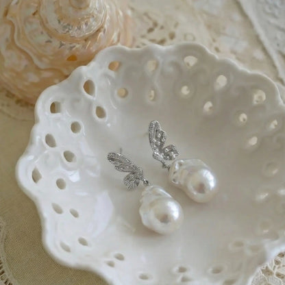 Pave Crystal Wings & Organic Pearl Luster