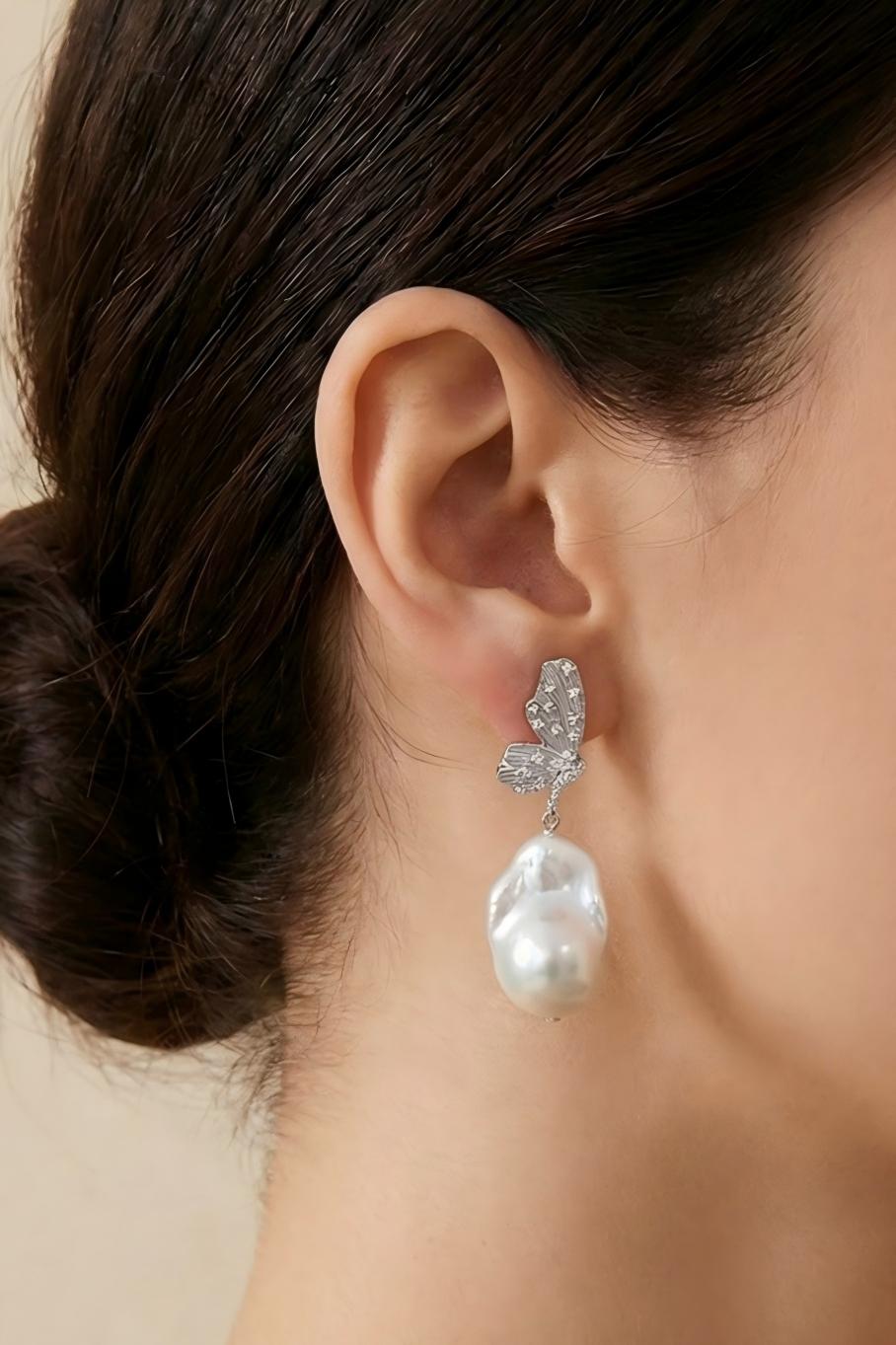 Silver Butterfly & Baroque Pearl Statement Pearltide