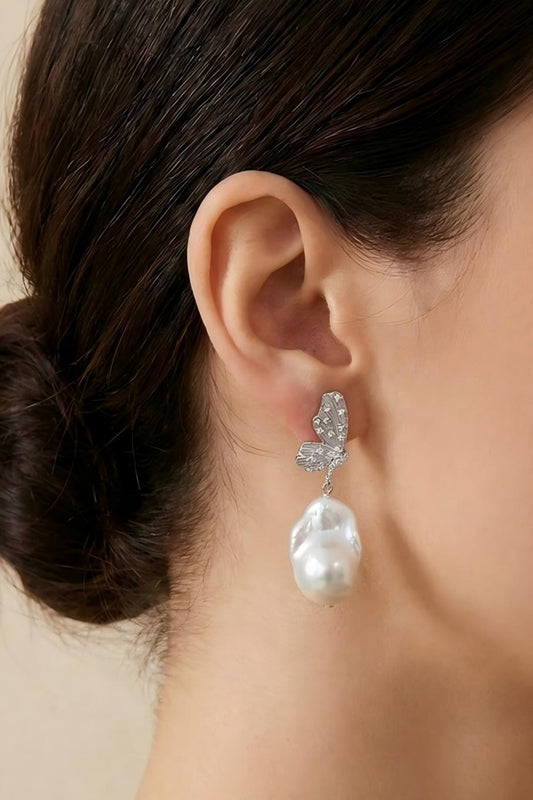 Silver Butterfly & Baroque Pearl Statement Pearltide