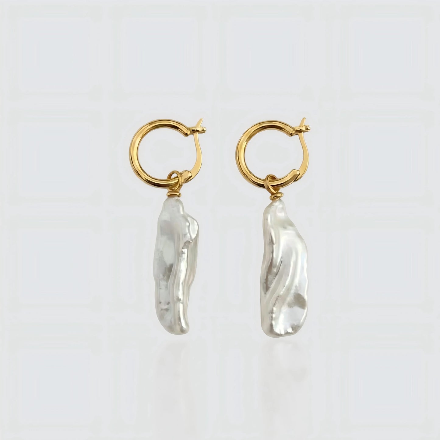 Organic Beauty: Gold Hoops with Elongated Keshi Pearl Drops