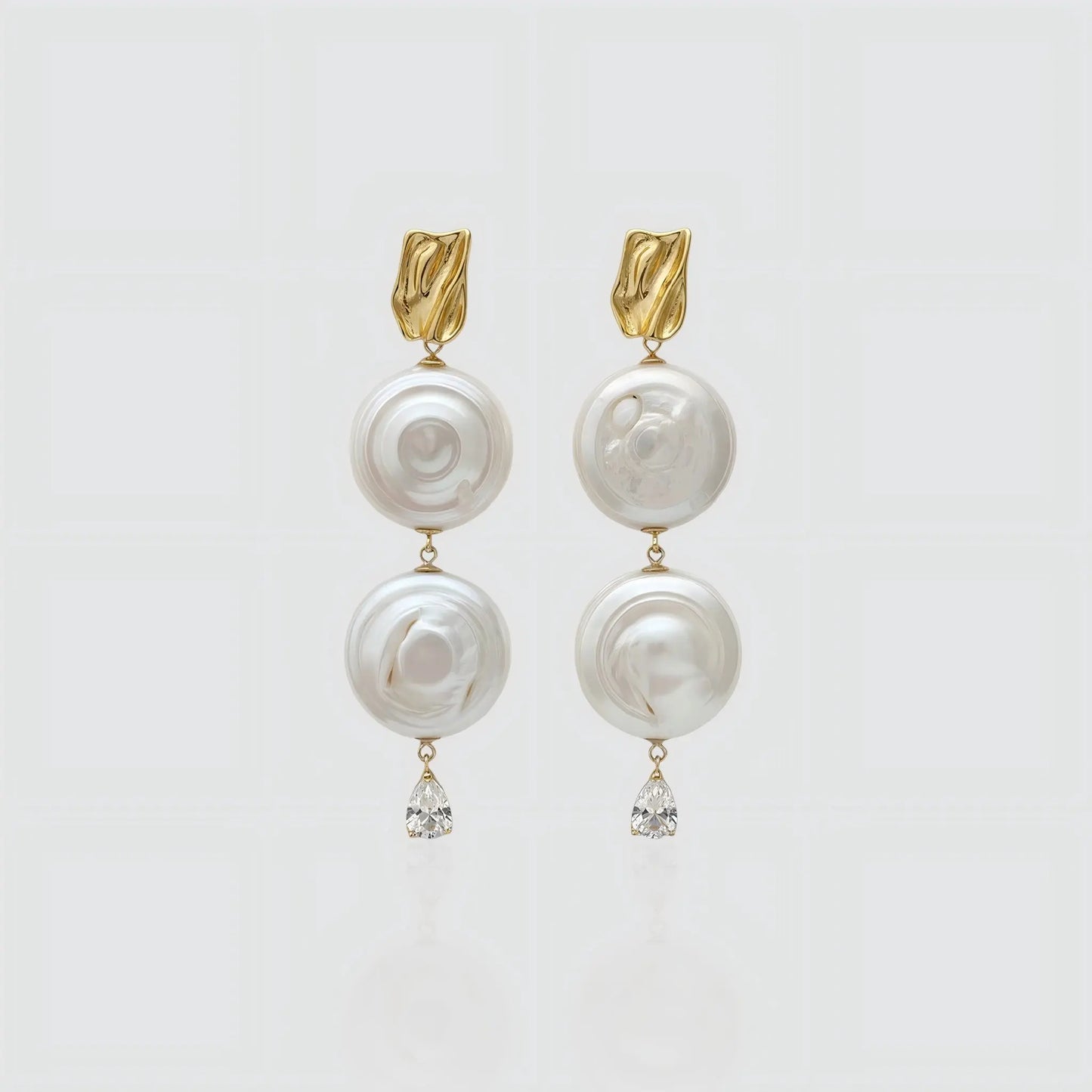 Vintage Glamour: The Roman Holiday Coin Baroque Pearl Earrings Front View