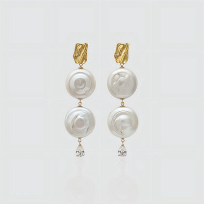 Vintage Glamour: The Roman Holiday Coin Baroque Pearl Earrings Front View