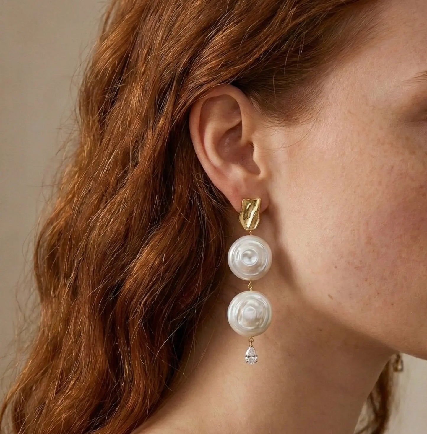 Statement Styling: Double Coin Pearl & Crystal Drops on Model
