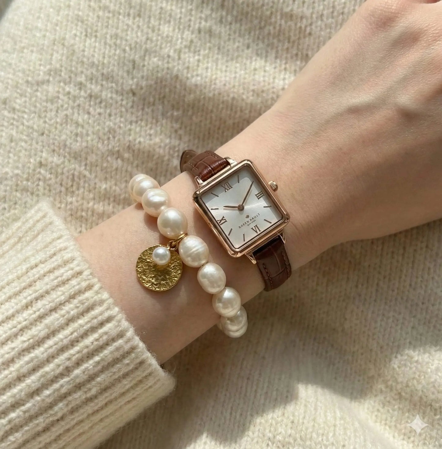 Everyday Luxury: Gold Coin Pearl Bracelet Styled on Wrist