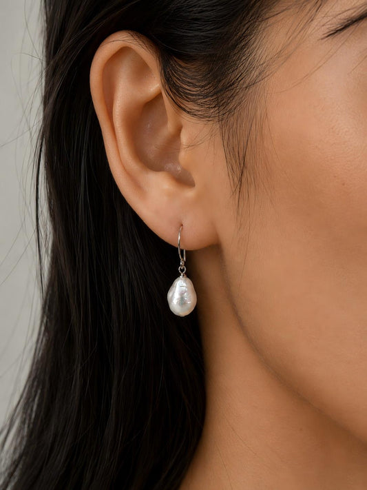Rippled Classic Teardrop Pearl Drop Earrings Pearltide