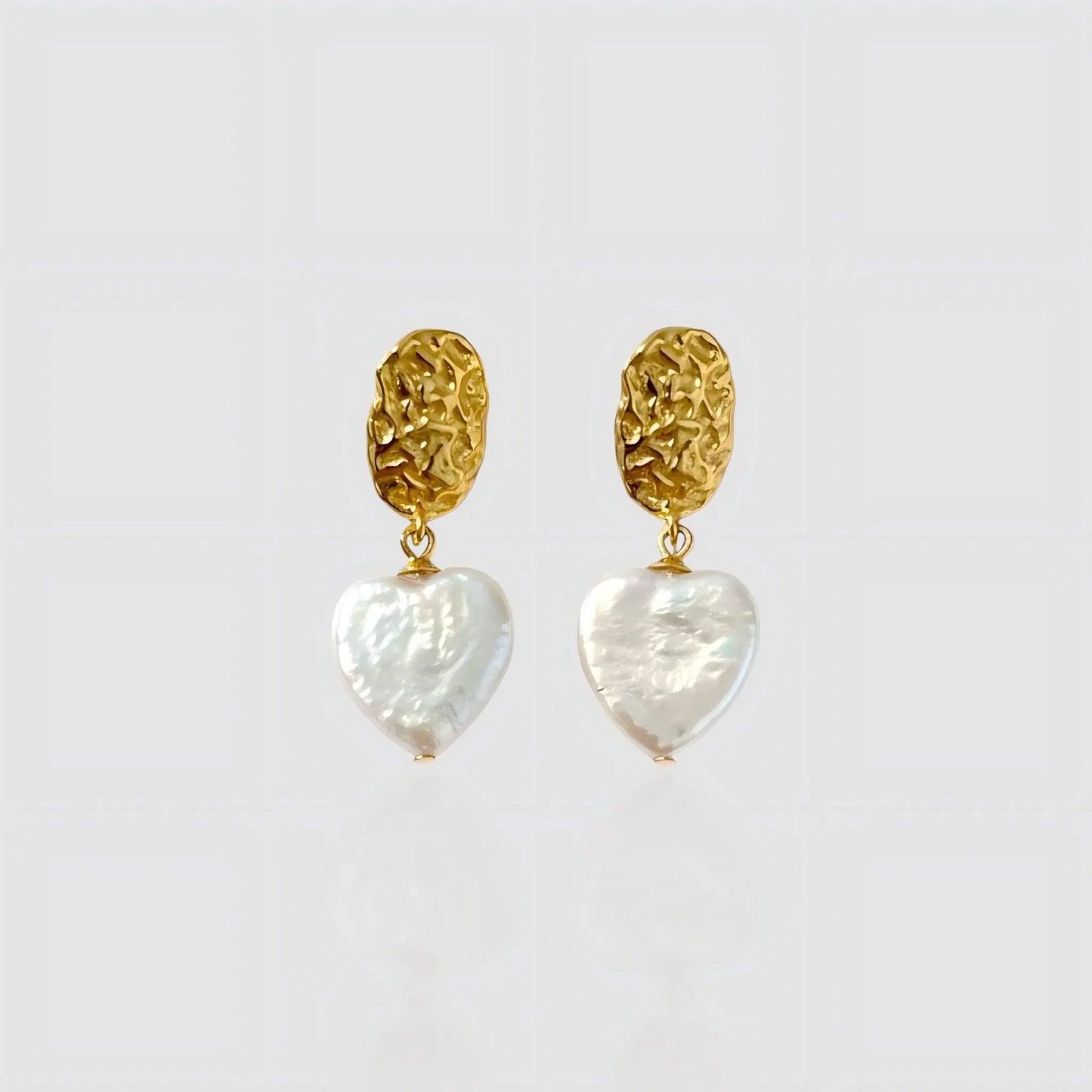 Romantic Design: Textured Gold Studs with Heart Pearl Drops