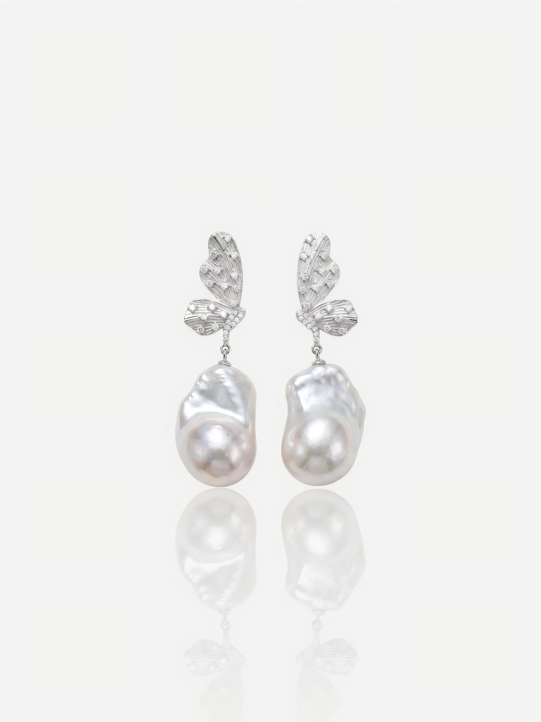 Silver Butterfly & Baroque Pearl Statement Pearltide