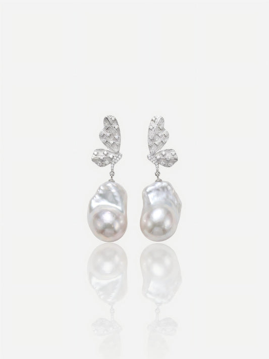Silver Butterfly & Baroque Pearl Statement Pearltide