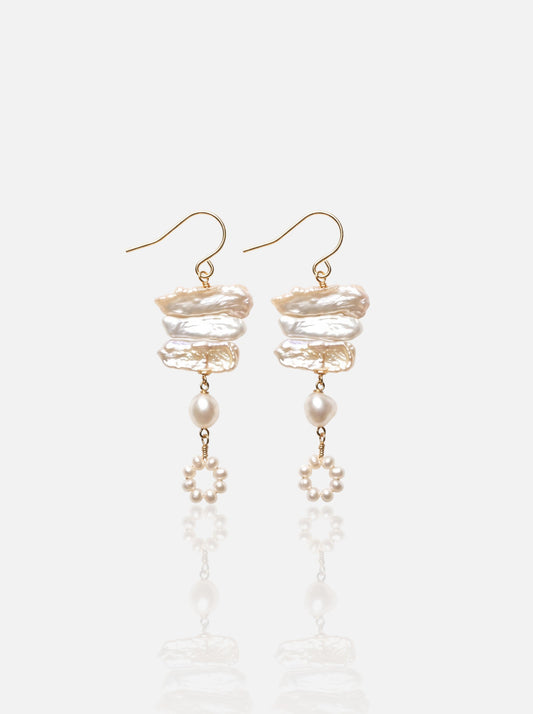 Stacked Stick Pearl Drop Earrings Pearltide