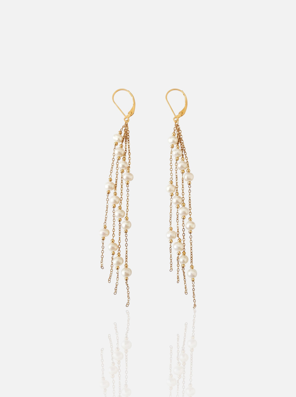 Staggered Pearl Chain Drop Earrings Pearltide