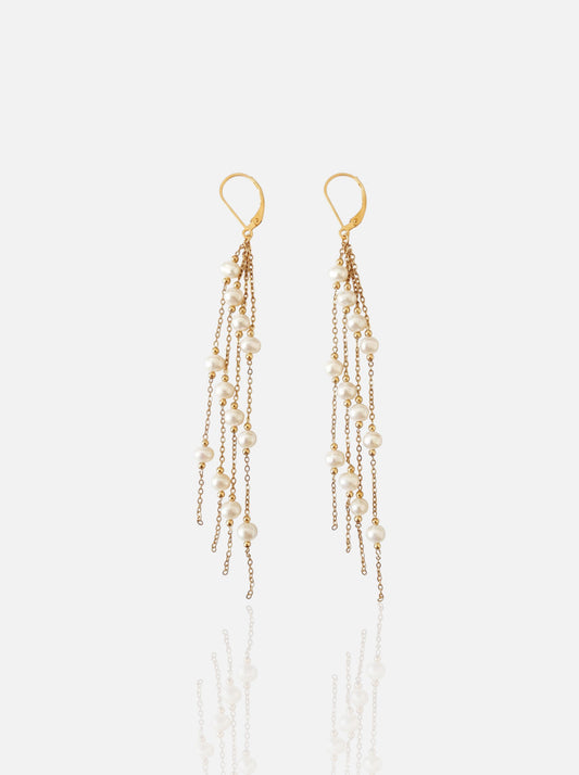 Staggered Pearl Chain Drop Earrings Pearltide
