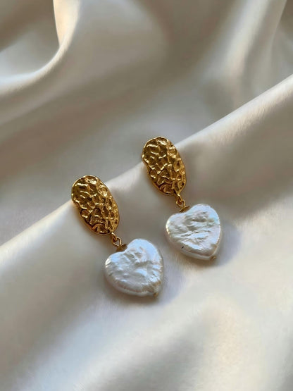The Ocean Ripple Heart Earrings Pearltide