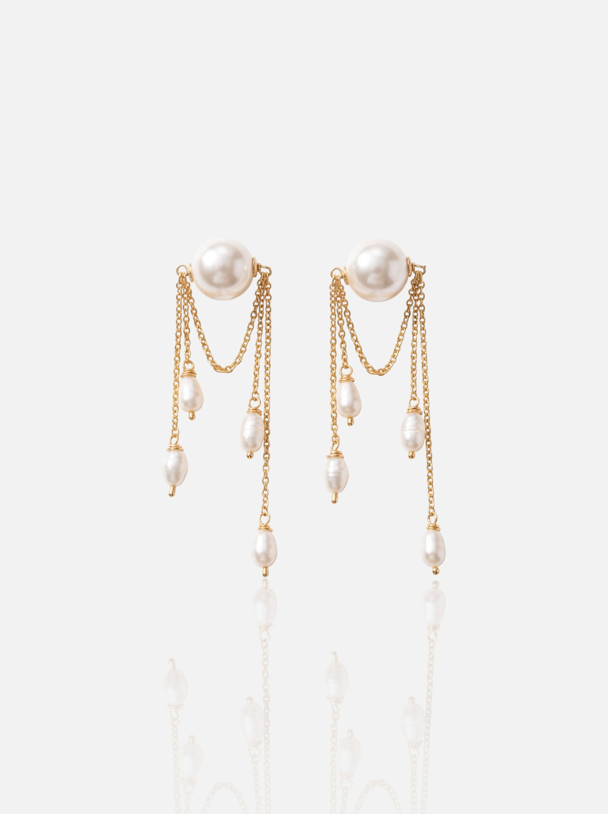 Uneven Gold Chain Pearl Stud Earrings Pearltide