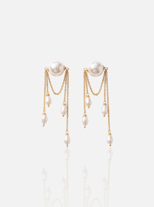 Uneven Gold Chain Pearl Stud Earrings Pearltide