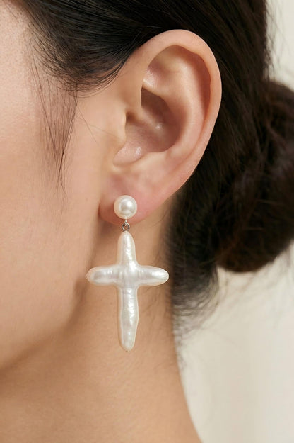 Natural Freshwater Baroque Pearl Cross Necklace & Earrings Set Pearltide